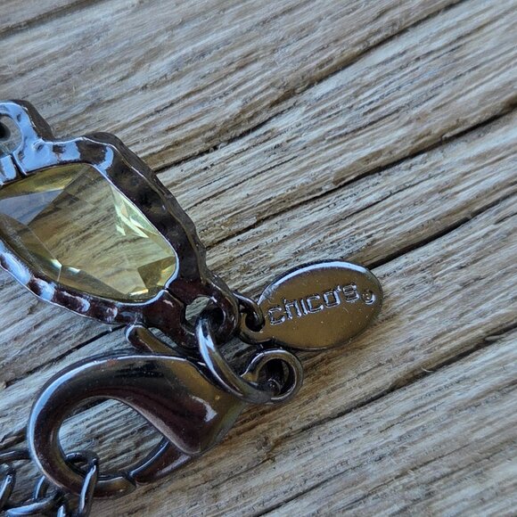 Chico's Art Deco Style Gunmetal Necklace with Large Rhinestones - Picture 3 of 5